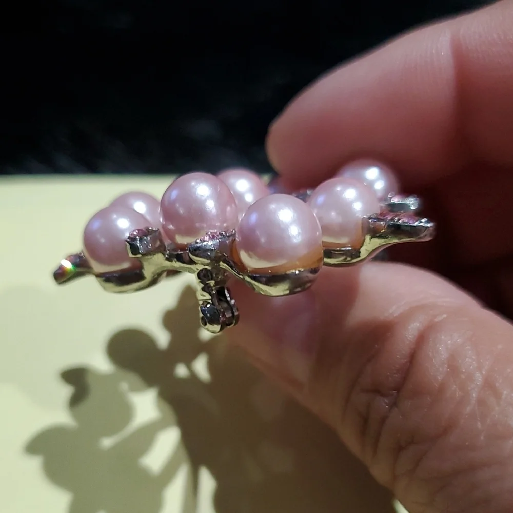 Pink Pearl Rhinestone Floral Bouquet Brooch Silver Tone Mother Bridal Barbie